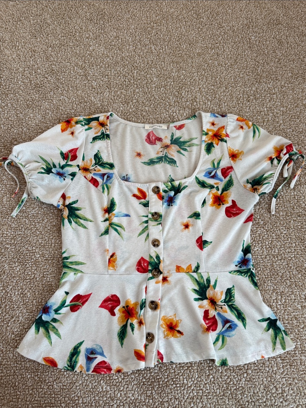 Floral Button-Front Floral Peplum Top - White Multi
